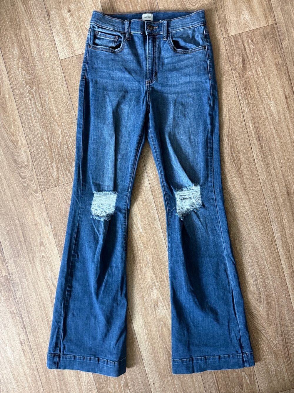 Sneak Peek Distressed Flare Jeans Size 7/28 Medium Wash High Rise